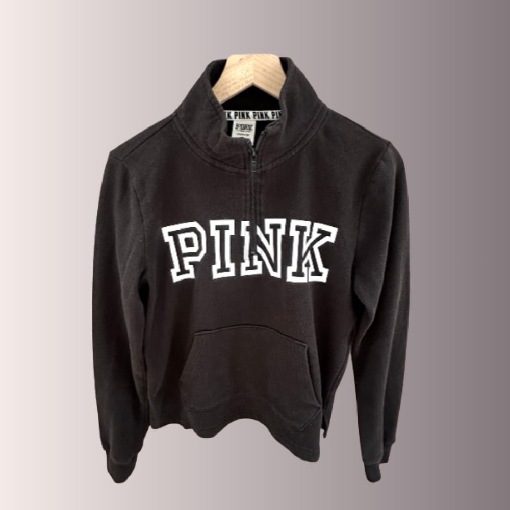 PINK Victoria's Secret Quarter Zip Pullover Black Fleece Soft Yoga SMALL